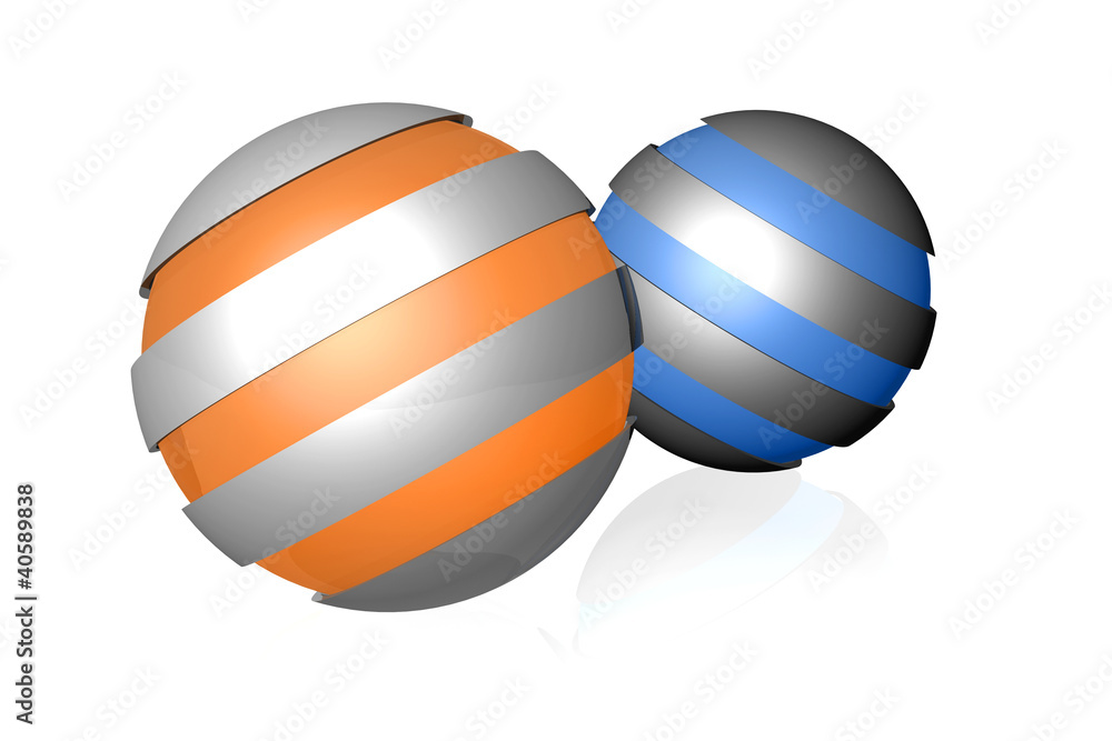 Obraz premium Two 3d spherical design elements with metal wrap