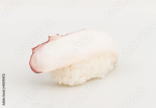 Japanese sushi with meat octopus on a white background