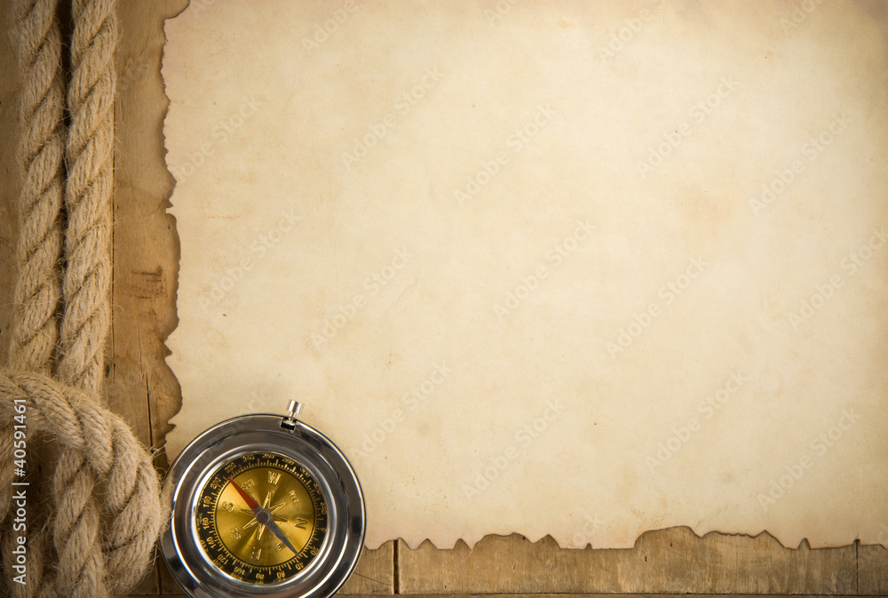 ship ropes and compass on old paper Stock Photo | Adobe Stock