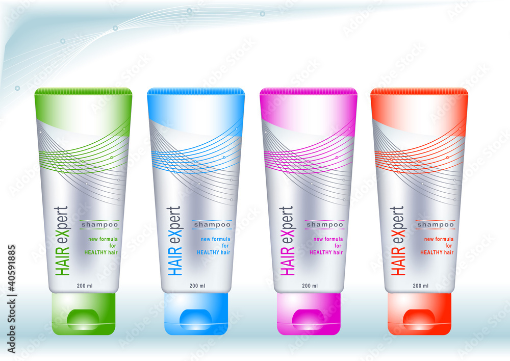 Bottles with sample labels for cosmetic or healthcare products Bottles with sample labels for cosmetic or healthcare products