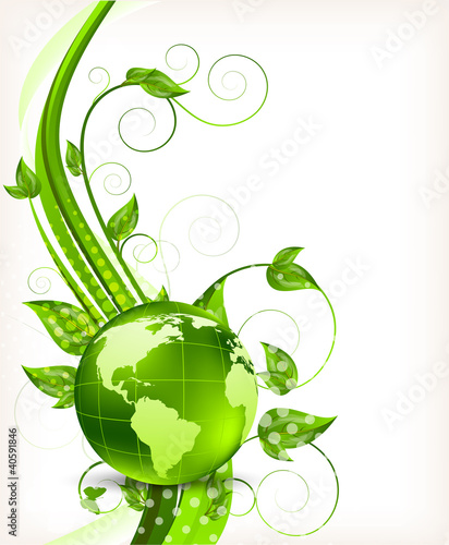 Background with leaves and globe