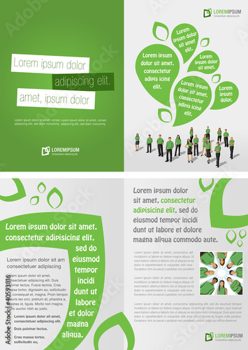 Green template for advertising brochure with business people