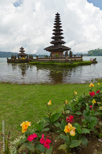 Beautiful temple on lake in extinct volcano crater, Pura Ulun Da