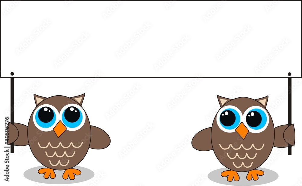 Obraz premium two owls holding a placard