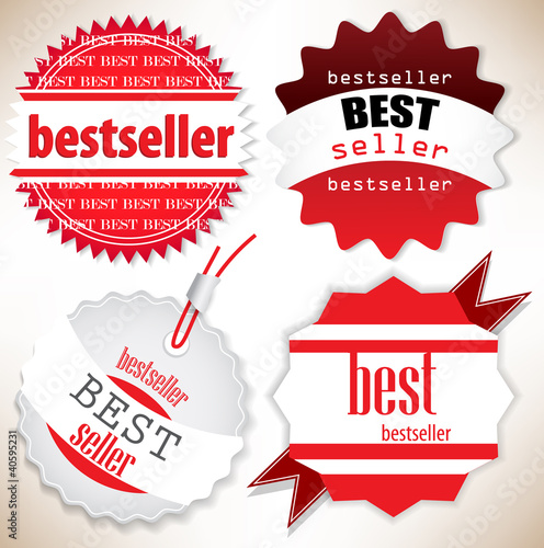 Bestseller. Red  labels. Vector set