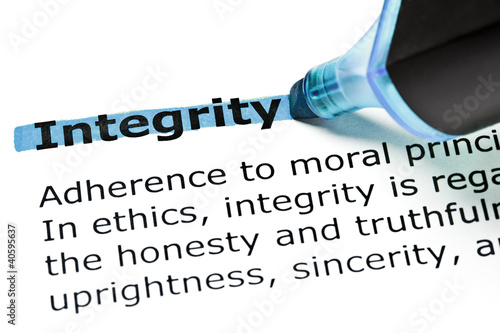 Dictionary definition of the word Integrity highlighted in blue