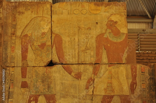 Ancient Wall painting of Horus and a Pharoah