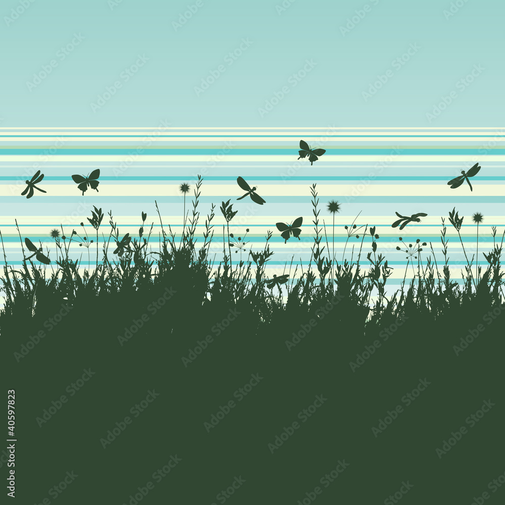 Grunge background with flying insects