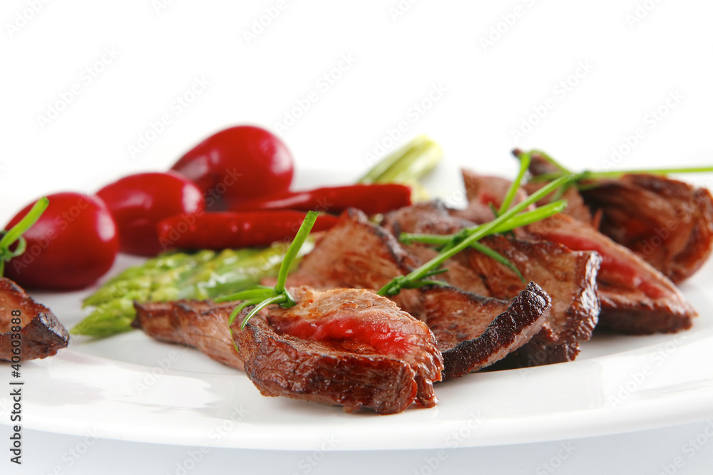 meat slices on white