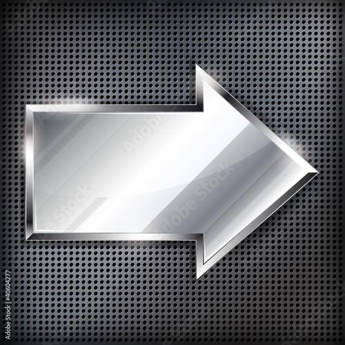 Arrow sign on a metal background.