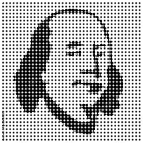 Silhouette portrait of Franklin on a white background, halfton