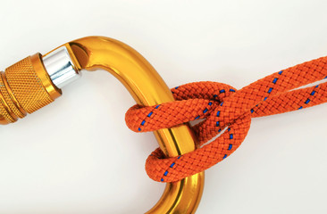 Canvas schilderij Alpinisme Karabijnhaak met knoop in touw  © kytalpa