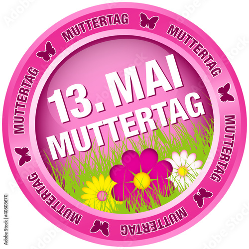 Button Blumen "13. Mai Muttertag" pink