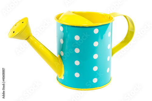 Blue and yellow polkerdot watering can photo