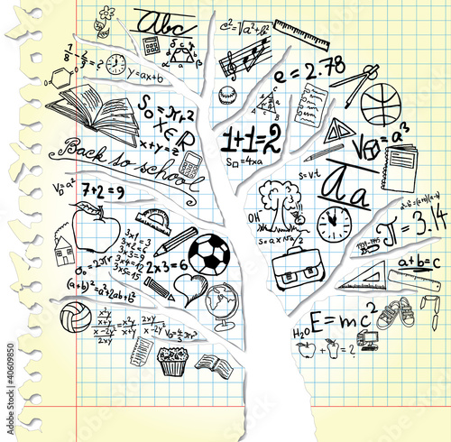 Paper with tree and school symbols