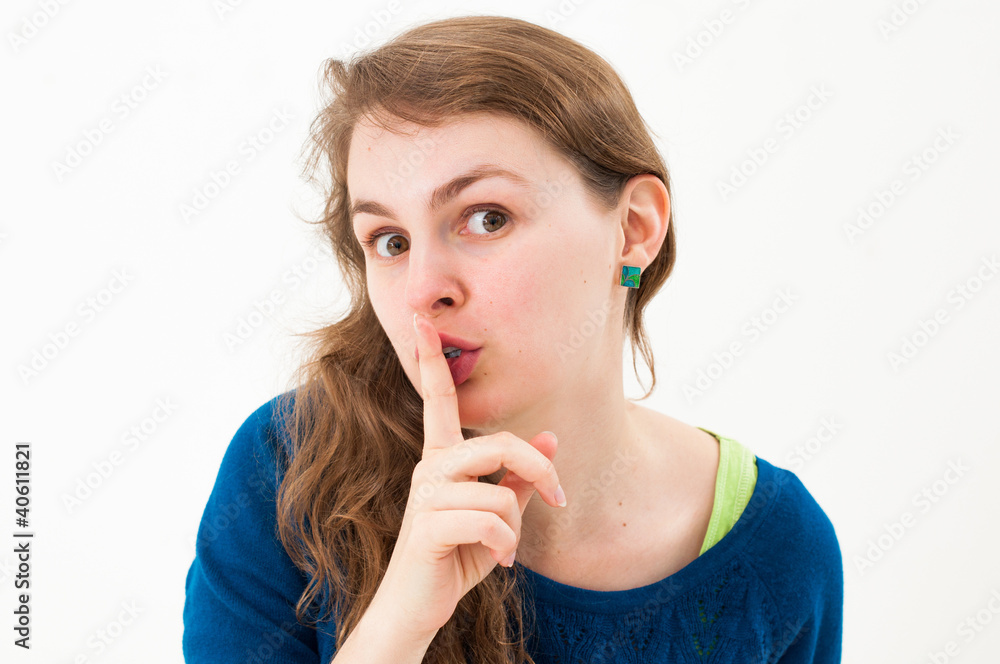 young woman shows be quit sign young woman shows be quit sign