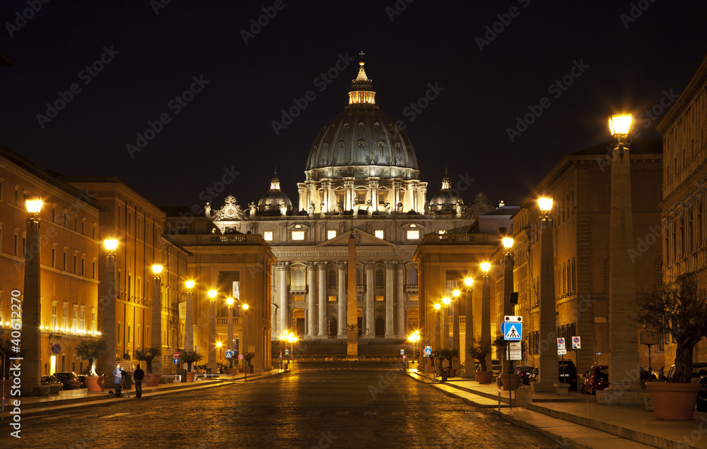 Rome - st. Peter s basilica and street at night
