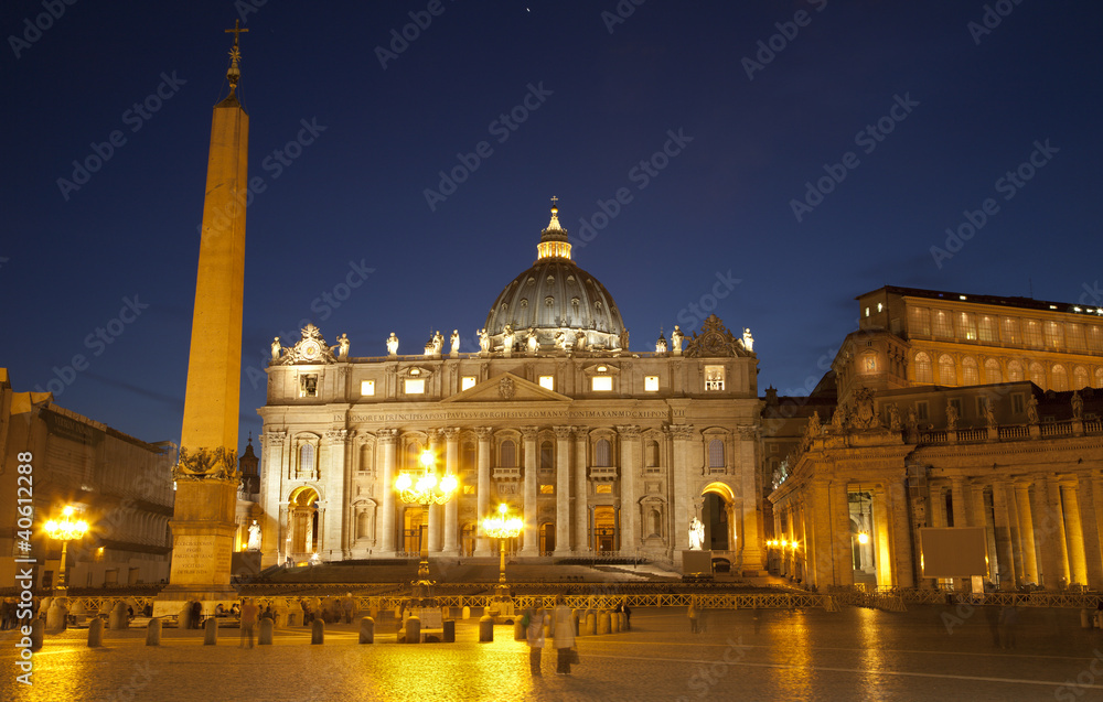 Rome st. Peter s basilica and obelisk in evening