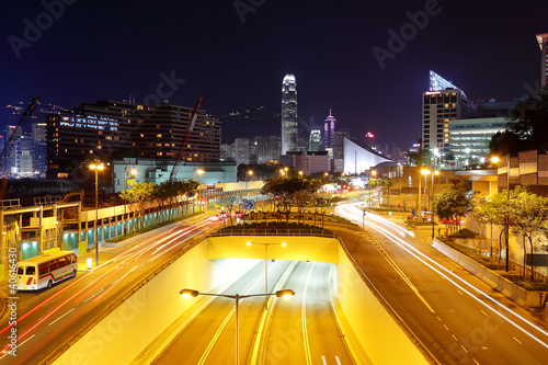 Photography modern city traffic at night
