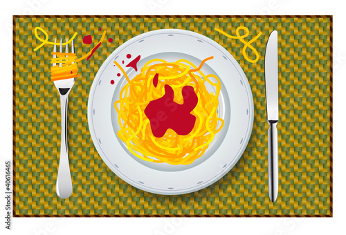 Piatto con spaghetti e sugo