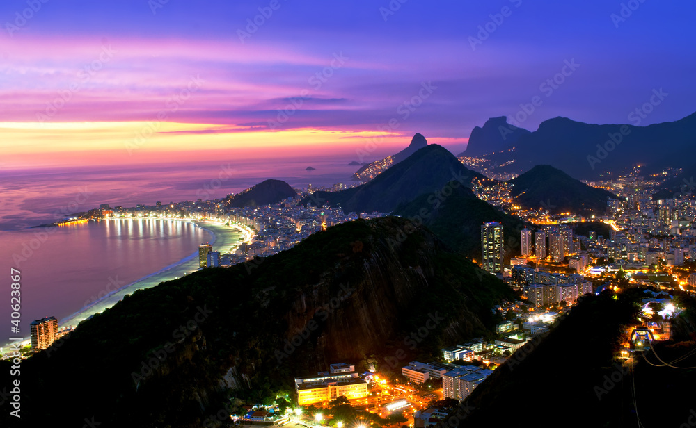 Night view of Copacabana beach and Botafogo in Rio de Janeiro