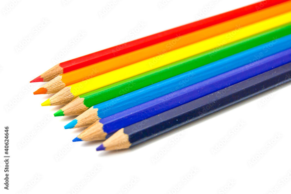 Fototapeta premium Rainbow pencils on white