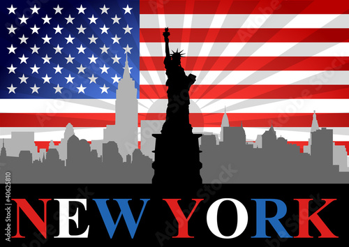 Liberty with New York City and USA Flag as Background