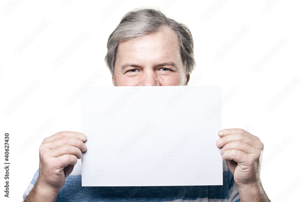 mature man holding a blank billboard isolated on white mature man holding a blank billboard isolated on white