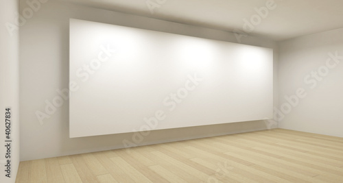 Empty school room with big white backdrop, 3d art concept, clean