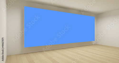 Empty space with blue chroma key backdrop, 3d art concept, clean