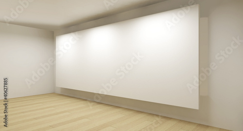 Clean gallery with white backdrop, 3d art