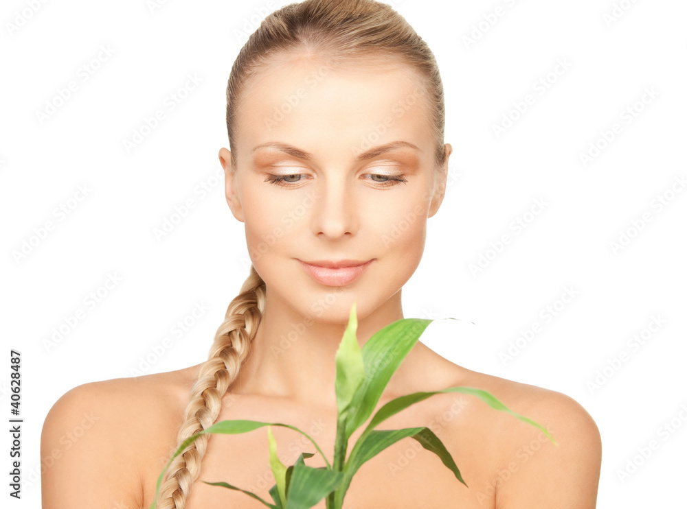 woman with green sprout woman with green sprout