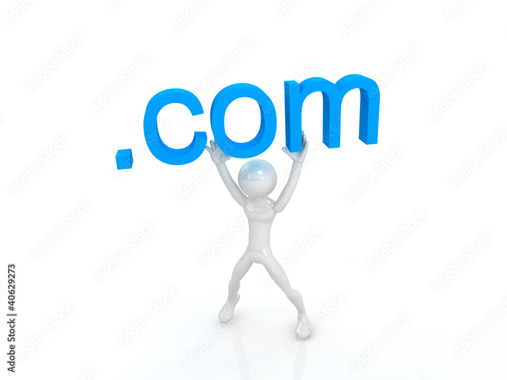 3d people icon holding ''.com'' - 3d render 3d people icon holding ''.com'' - 3d render