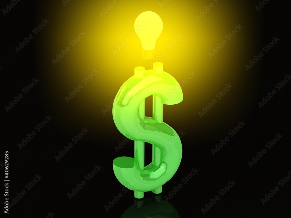Obraz premium Money making idea. Dollar symbol with shine light bulb. 