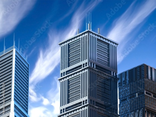 Skyscraper architecture background. 3D render.