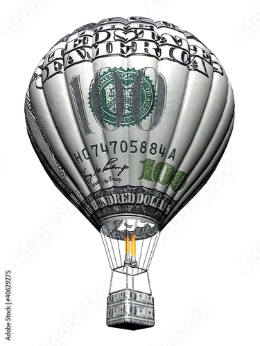  Hot air balloon with 100 dollar banknote isolated on white back