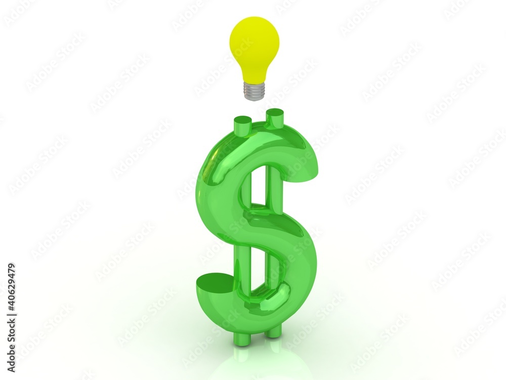  Money making idea. Dollar symbol with light bulb. 