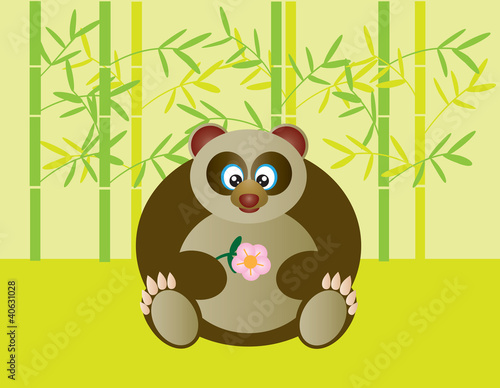 Fototapeta Naklejka Na Ścianę i Meble -  Cute Panda Holding Flower Illustration