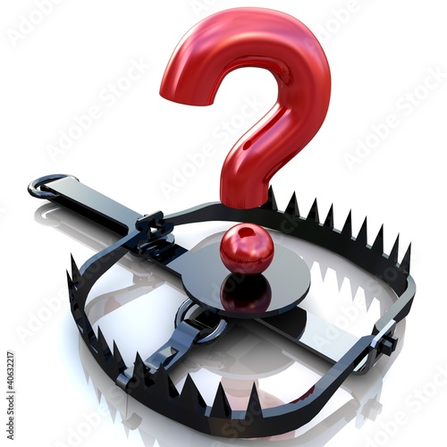 Risk concept. Sign question on bear trap.