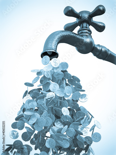 Dollar coins flows from tap