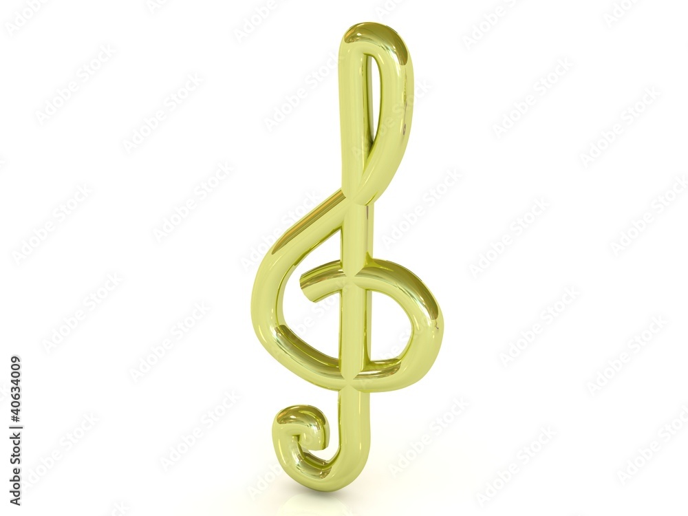 3D golden music key on white 3D golden music key on white