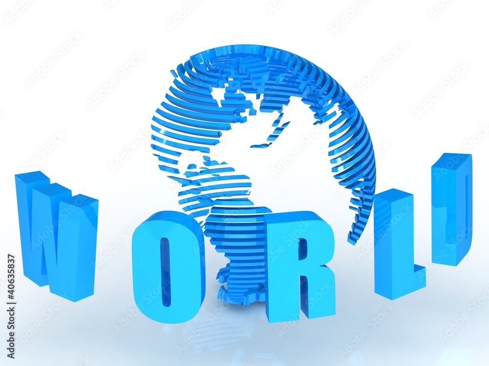 World text with globe.
