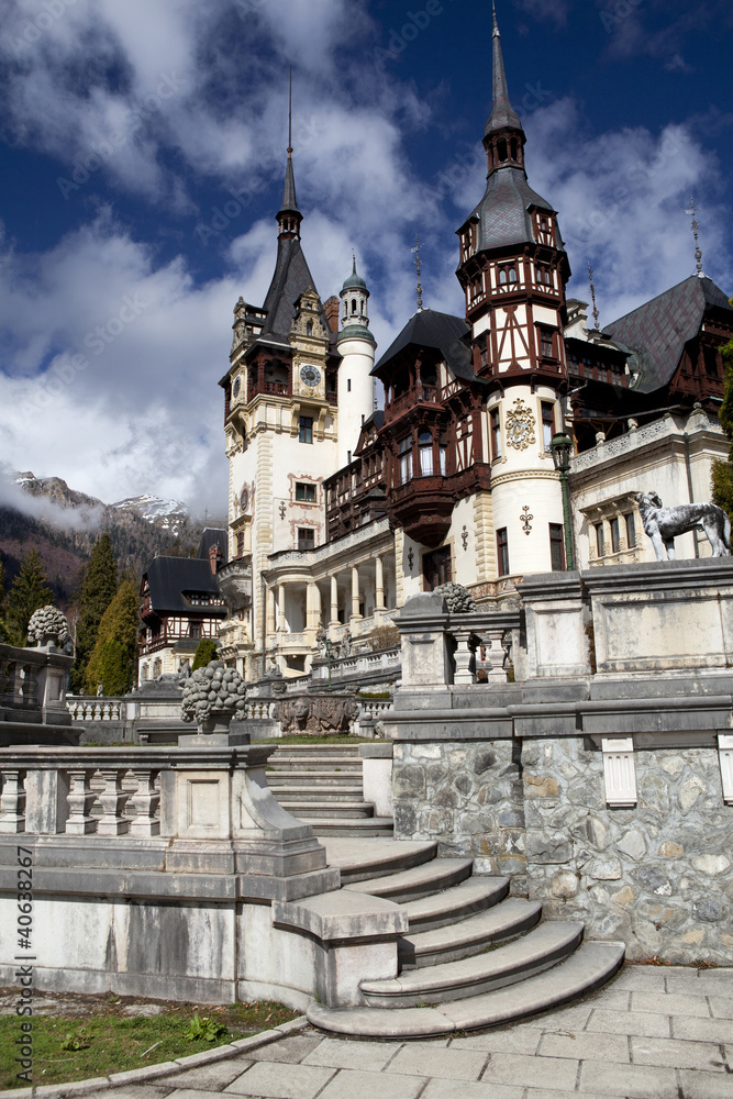 Fototapeta premium View of Peles Castle Tower, Sinaia Romania