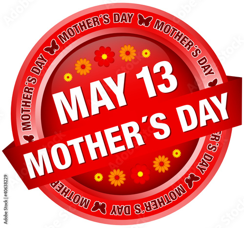 Button Banner Flowers "May 13 Mother´s Day" Red