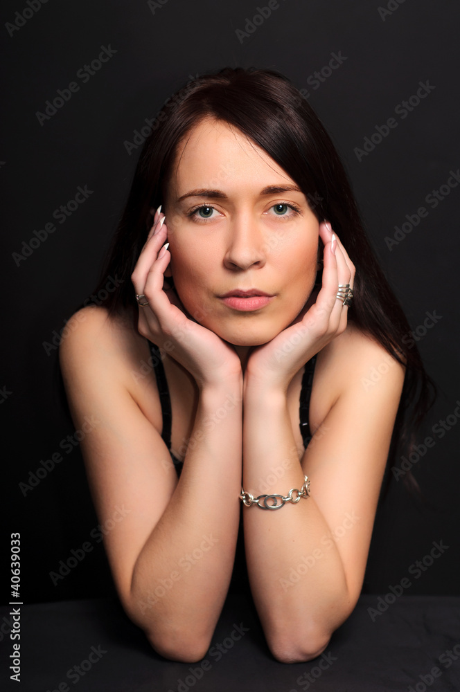 portrait brunette woman on black background portrait brunette woman on black background