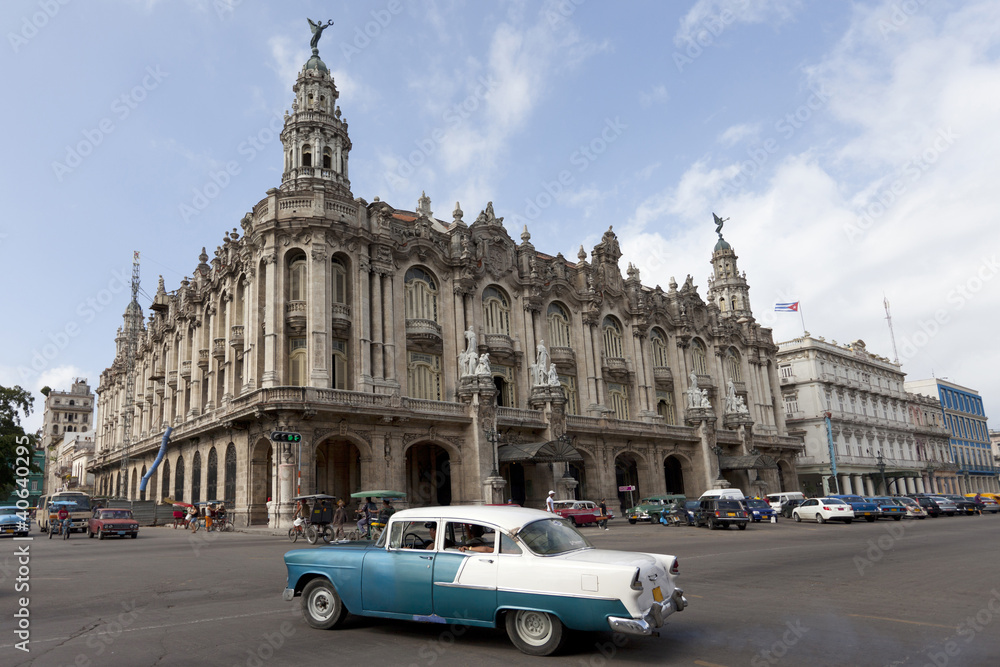 The Great Theatre of Havana with old car
