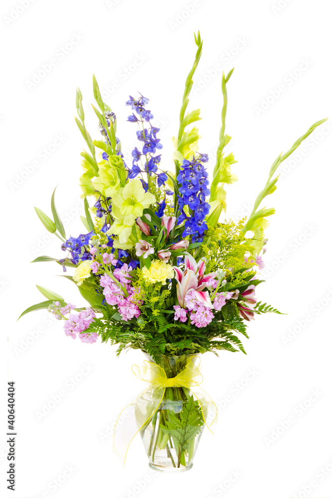 Large colorful flower arrangement isolated on white