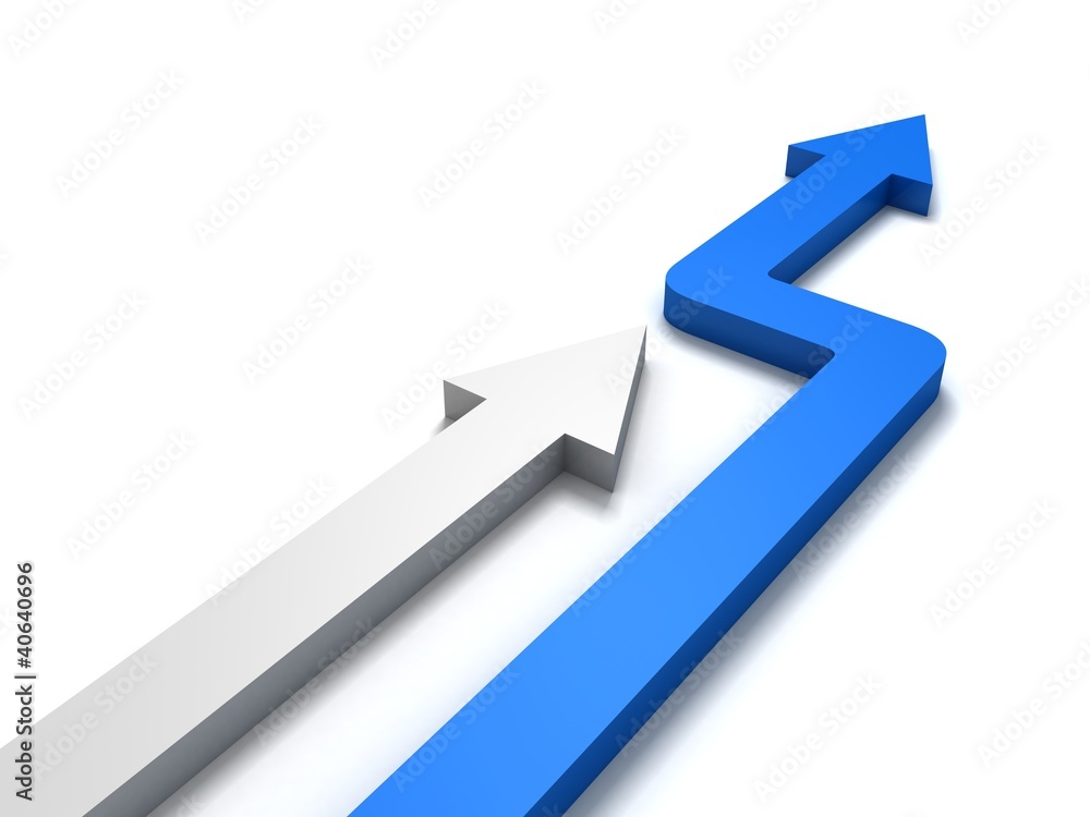 white and blue arrows. business competition concept white and blue arrows. business competition concept
