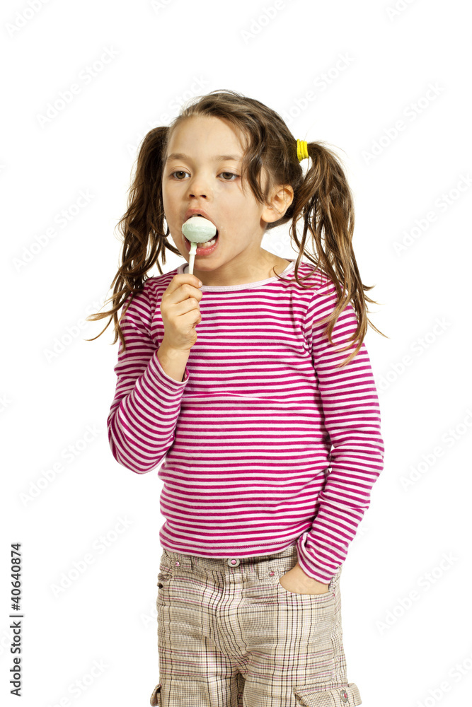 portrait of little girl with a lollipop portrait of little girl with a lollipop