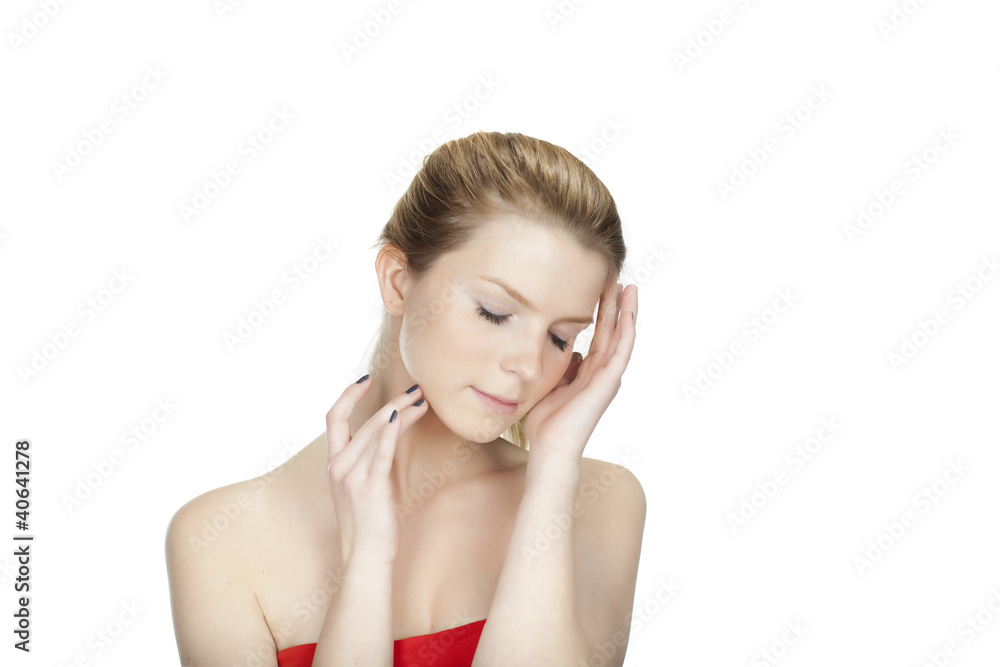 portrait einer jungen schönen blonden Frau freigestellt portrait einer jungen schönen blonden Frau freigestellt